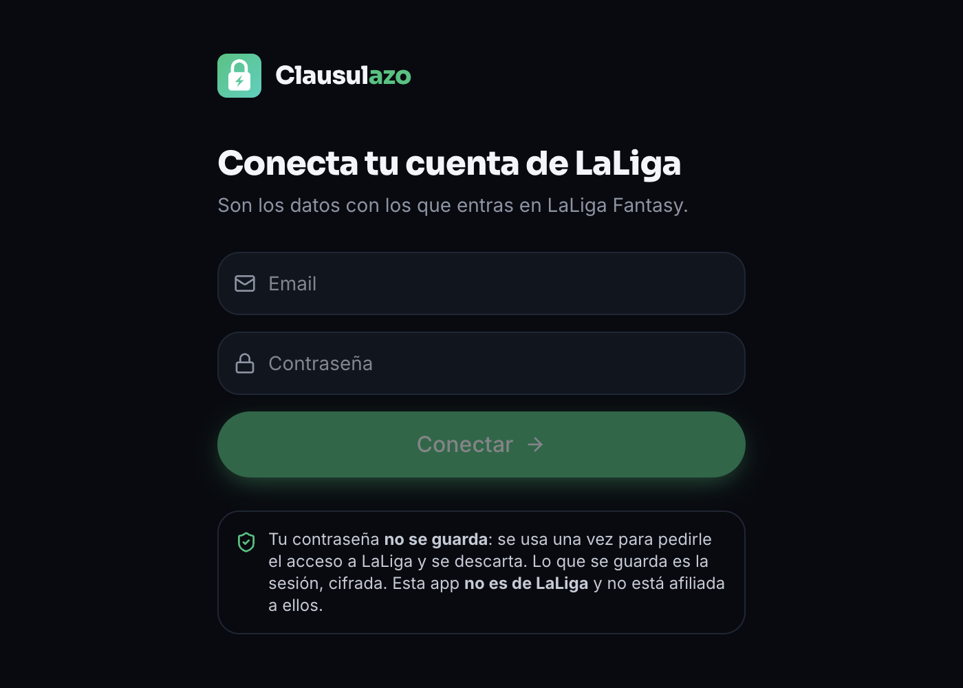 Formulario para conectar la cuenta de LaLiga