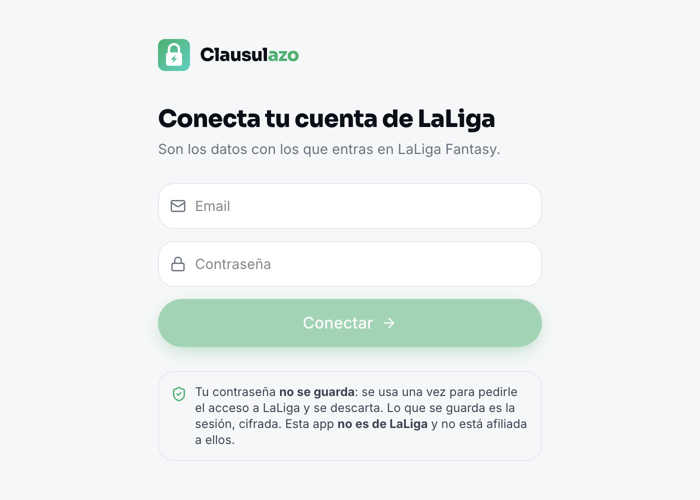 Formulario para conectar la cuenta de LaLiga