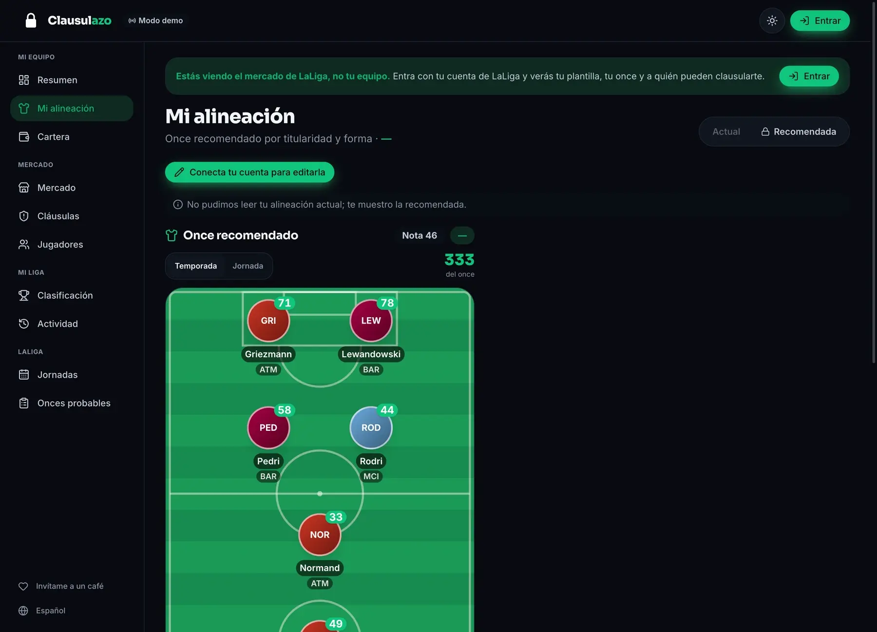Pantalla de Alineación de Clausulazo