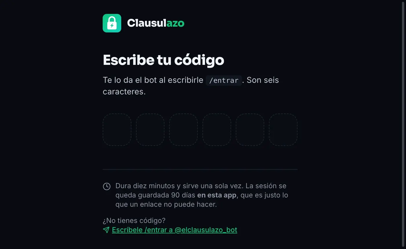 Pantalla para escribir el código de acceso