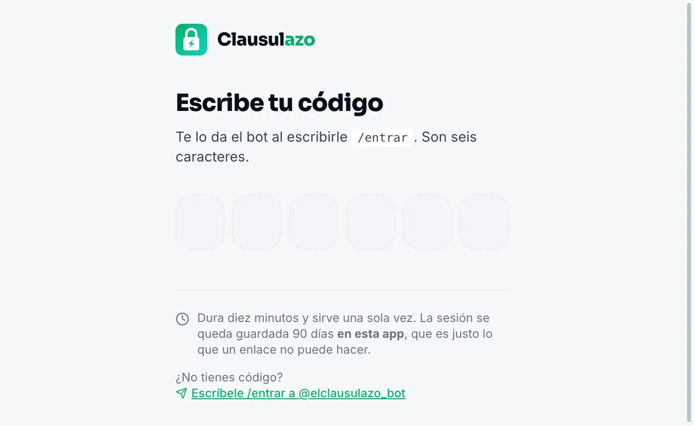Pantalla para escribir el código de acceso